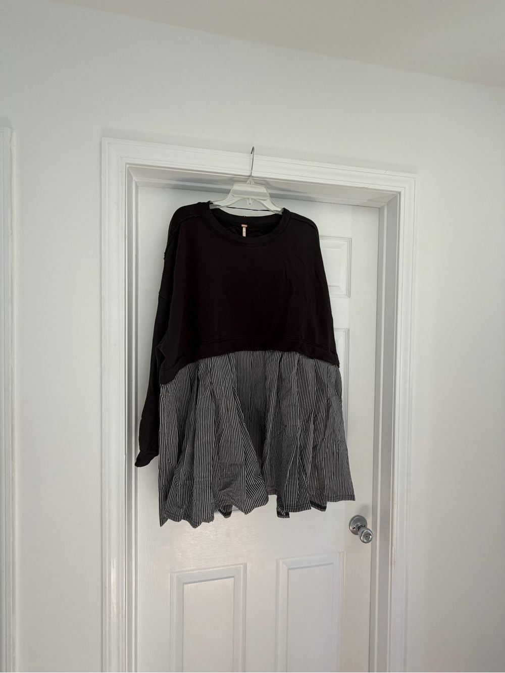 Free People Black Sweatshirt with Striped Pleated Hem